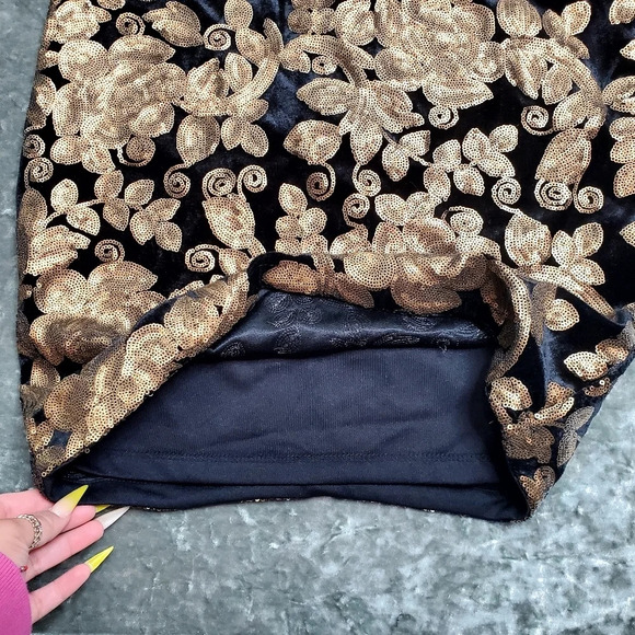 Akira Chicago Black/Gold Sequin High Neck Dress